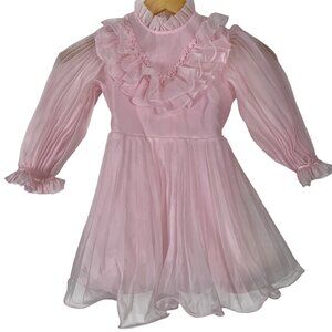 Vintage Girls Party Dress Size 5 Pink Ruffled Formal Dress Chiffon FLAW Merry